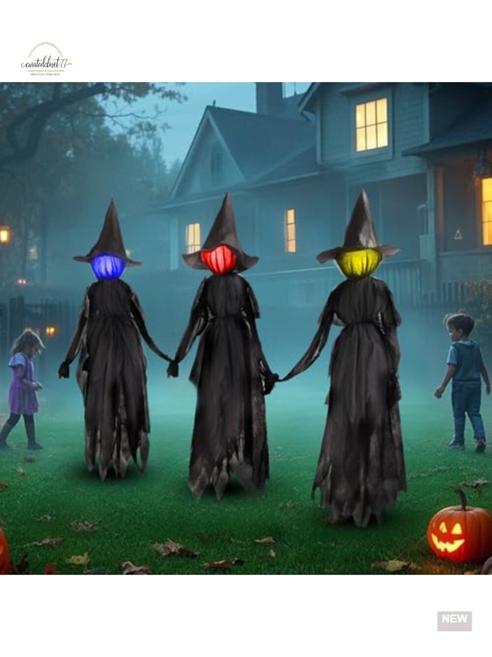 Set of 3 Halloween Witch Yard Stakes with LED Lights Outdoor Decor